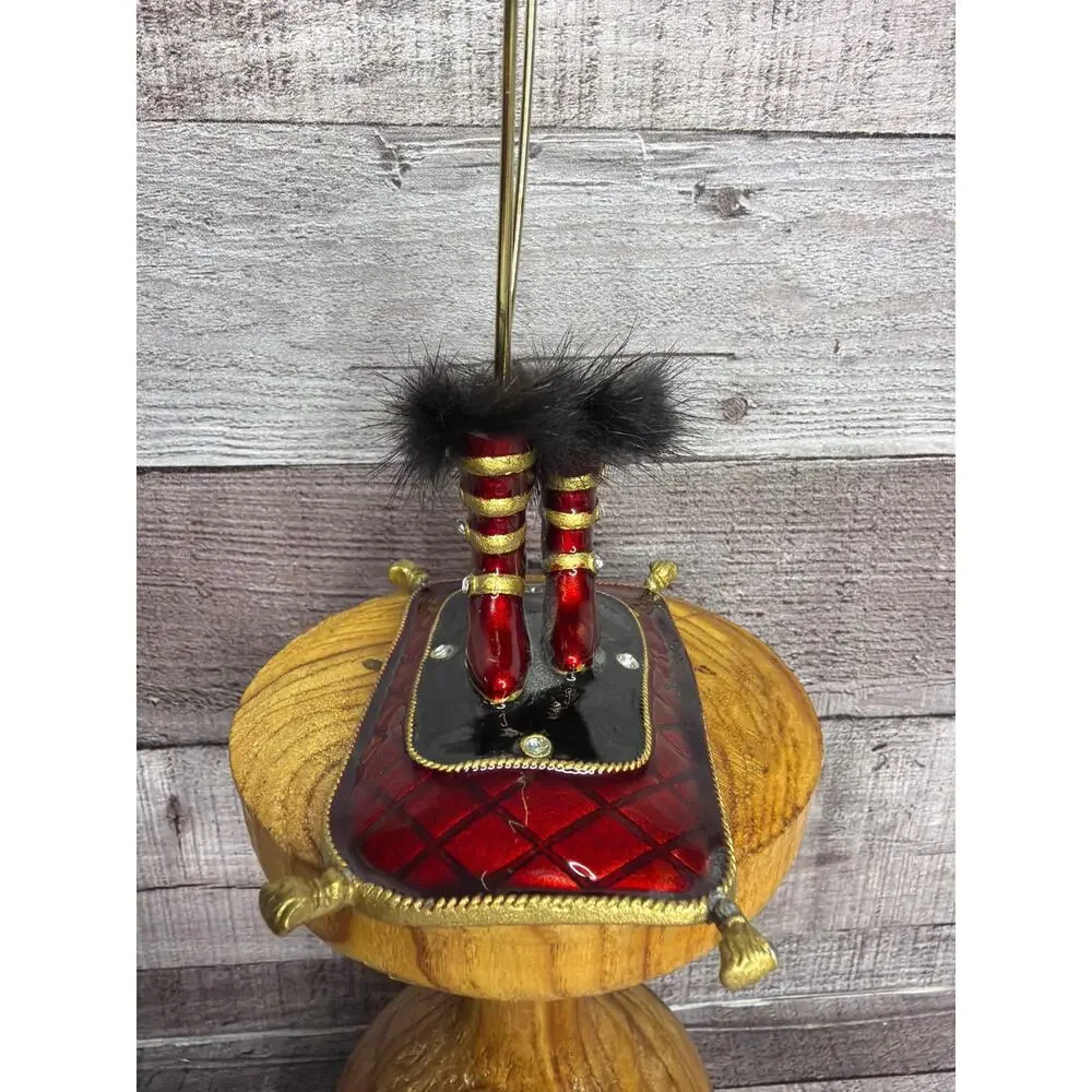 Vintage Enamel Cloisonné Gold Red Fur Boots Photo Card Holder Christmas Oz Gift